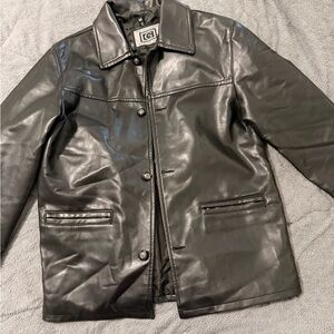 Men’s Faux Leather Jacket Black Long Coat New Collection Made In Italy Medium